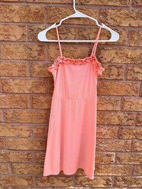💫4/$25 • Dee Elly Coral Ruffle Detail Spaghetti Strap Ribbed Dress